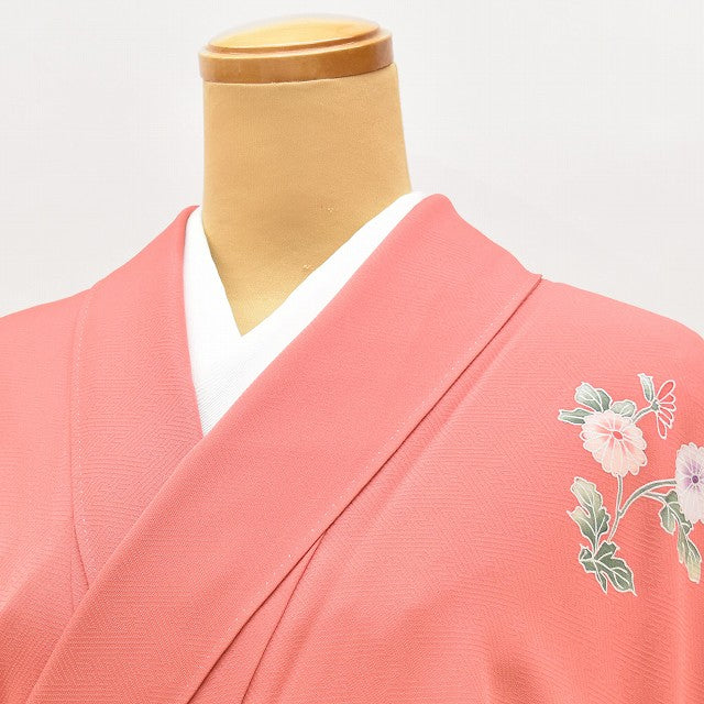 Vintage Japanese Kimono | Houmongi | Pink Silk | Four-season Floral | Kaga Yuzen | Petite Size S | Sustainable | ss0893b