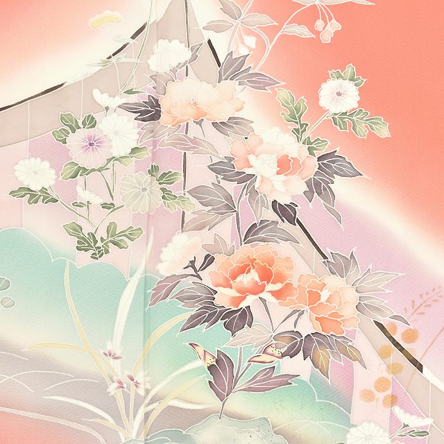 Vintage Japanese Kimono | Houmongi | Pink Silk | Four-season Floral | Kaga Yuzen | Petite Size S | Sustainable | ss0893b