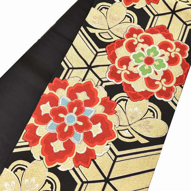 Vintage Japanese Kimono | Furisode Full Set | Red Silk | Court Carriage Floral | Shibori Gold Embroidery | Sustainable | ss0918b