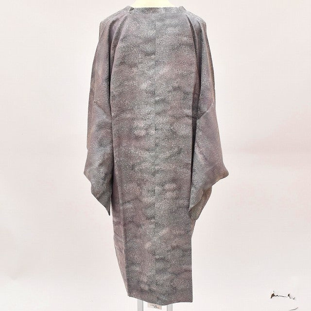Vintage Japanese Kimono | Michiyuki Coat | Gray Silk | Mottled Pattern | Honba Amami Doro-zome | Shigaraki Artist | Sustainable | ss0937b