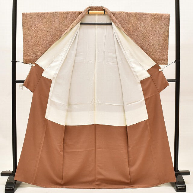 Vintage Japanese Kimono | Komon | Brown Silk Crepe | Tataki-zome | One Crest | Artist Signed | Unused | Size M | Sustainable | ss0952b