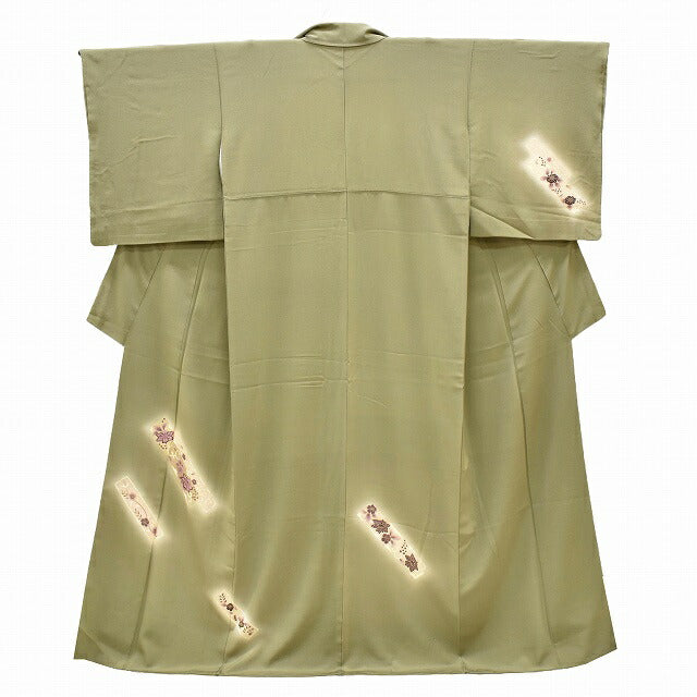 Vintage Japanese Kimono | Tsukesage | Green Silk | Color Paper Pattern | Gold Embroidery | Size M | Sustainable | ss0957b