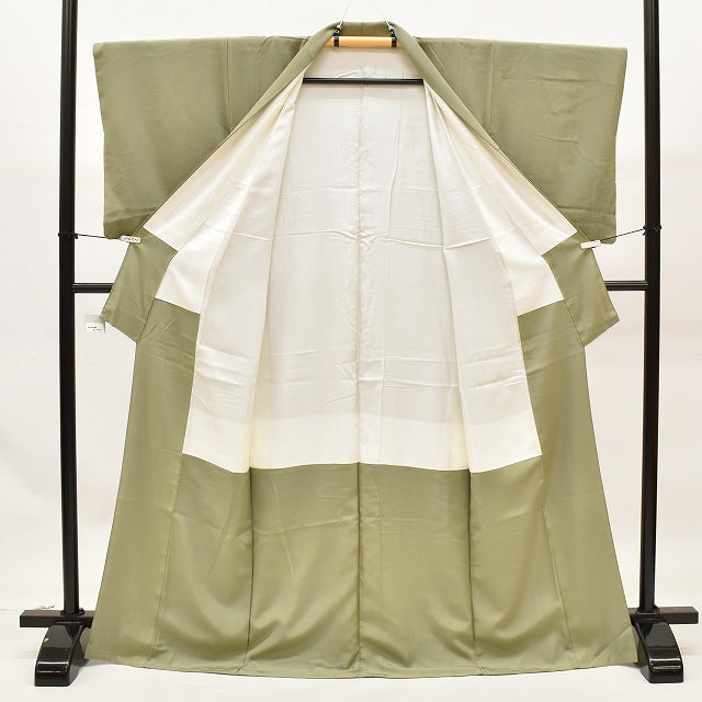 Vintage Japanese Kimono | Tsukesage | Green Silk | Color Paper Pattern | Gold Embroidery | Size M | Sustainable | ss0957b