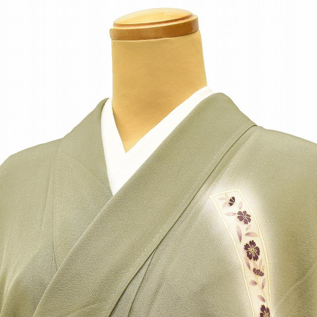 Vintage Japanese Kimono | Tsukesage | Green Silk | Color Paper Pattern | Gold Embroidery | Size M | Sustainable | ss0957b