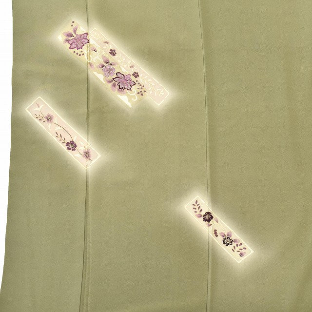 Vintage Japanese Kimono | Tsukesage | Green Silk | Color Paper Pattern | Gold Embroidery | Size M | Sustainable | ss0957b