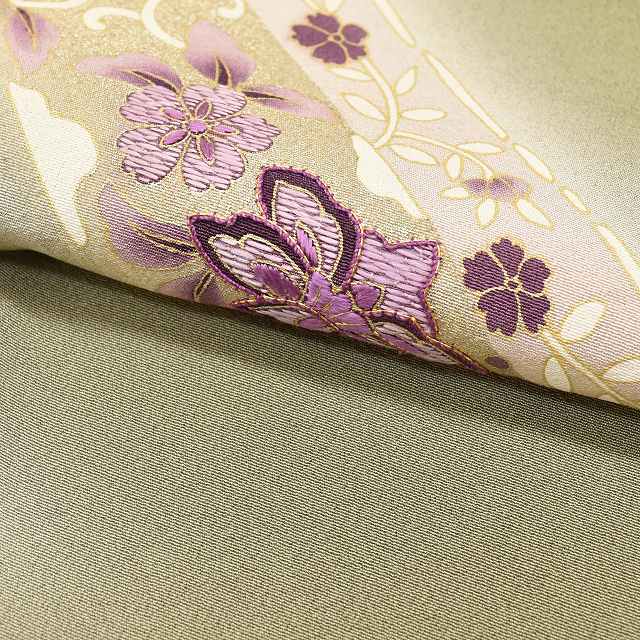 Vintage Japanese Kimono | Tsukesage | Green Silk | Color Paper Pattern | Gold Embroidery | Size M | Sustainable | ss0957b