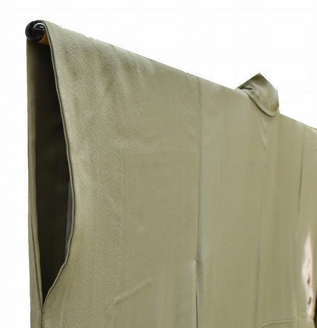 Vintage Japanese Kimono | Tsukesage | Green Silk | Color Paper Pattern | Gold Embroidery | Size M | Sustainable | ss0957b