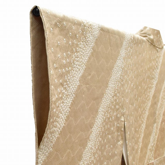 Vintage Japanese Kimono | Houmongi | Brown Silk | Wave Botanical | Shibori Embroidery | Size M | Sustainable | ss0958b