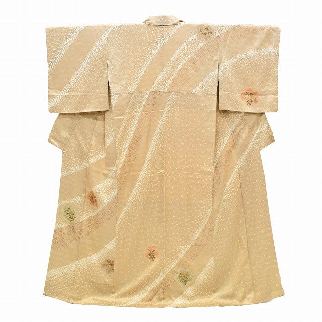 Vintage Japanese Kimono | Houmongi | Brown Silk | Wave Botanical | Shibori Embroidery | Size M | Sustainable | ss0958b
