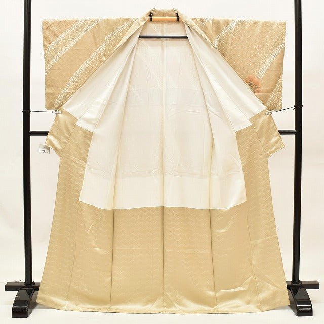 Vintage Japanese Kimono | Houmongi | Brown Silk | Wave Botanical | Shibori Embroidery | Size M | Sustainable | ss0958b