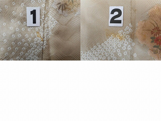 Vintage Japanese Kimono | Houmongi | Brown Silk | Wave Botanical | Shibori Embroidery | Size M | Sustainable | ss0958b