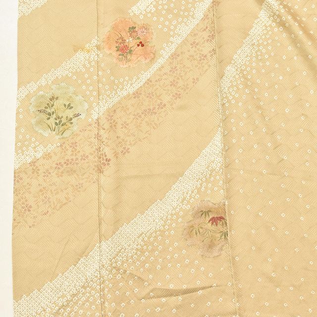 Vintage Japanese Kimono | Houmongi | Brown Silk | Wave Botanical | Shibori Embroidery | Size M | Sustainable | ss0958b