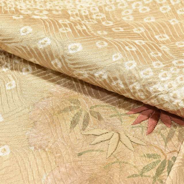 Vintage Japanese Kimono | Houmongi | Brown Silk | Wave Botanical | Shibori Embroidery | Size M | Sustainable | ss0958b