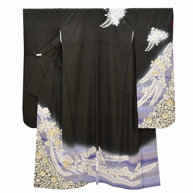 Vintage Japanese Kimono | Furisode & Nagajuban Set | Black Purple Silk | Tsujigahana Pattern | Tall Size L | Sustainable | ss0961b