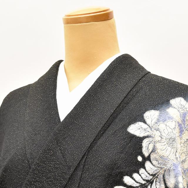 Vintage Japanese Kimono | Furisode & Nagajuban Set | Black Purple Silk | Tsujigahana Pattern | Tall Size L | Sustainable | ss0961b
