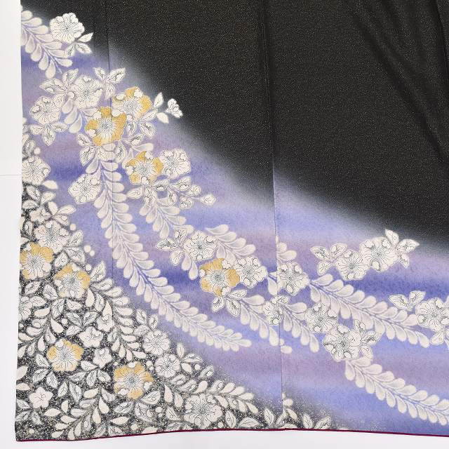 Vintage Japanese Kimono | Furisode & Nagajuban Set | Black Purple Silk | Tsujigahana Pattern | Tall Size L | Sustainable | ss0961b