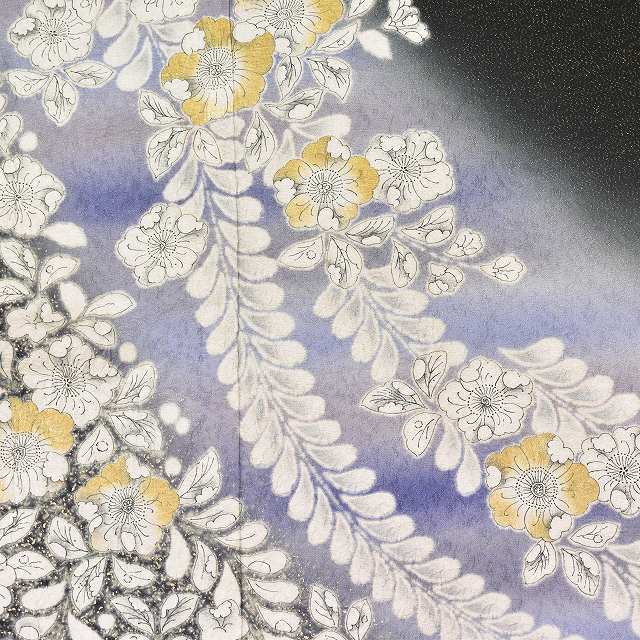 Vintage Japanese Kimono | Furisode & Nagajuban Set | Black Purple Silk | Tsujigahana Pattern | Tall Size L | Sustainable | ss0961b