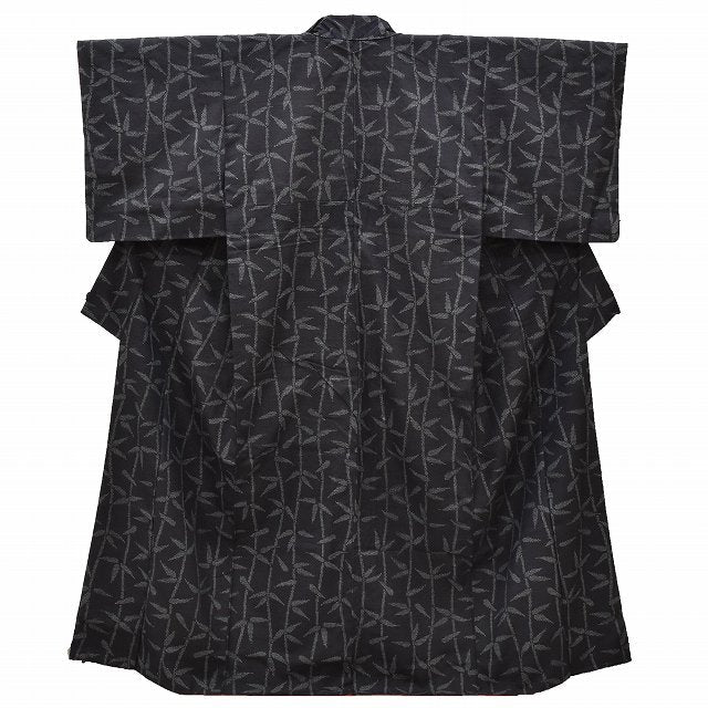Vintage Japanese Kimono | Yuki Tsumugi | Navy Silk | Botanical Pattern | UNESCO Heritage | Size M | Sustainable | ss0977b