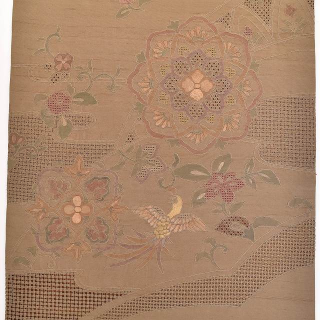 Vintage Japanese Obi | Sha-re Fukuro Obi | Brown Silk Tsumugi | Floral | Suzhou Embroidery | Otaiko | Sustainable | ss0982b