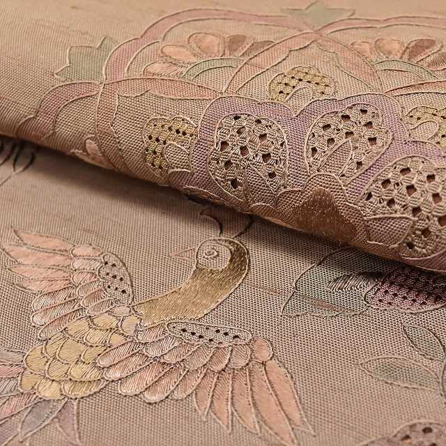 Vintage Japanese Obi | Sha-re Fukuro Obi | Brown Silk Tsumugi | Floral | Suzhou Embroidery | Otaiko | Sustainable | ss0982b
