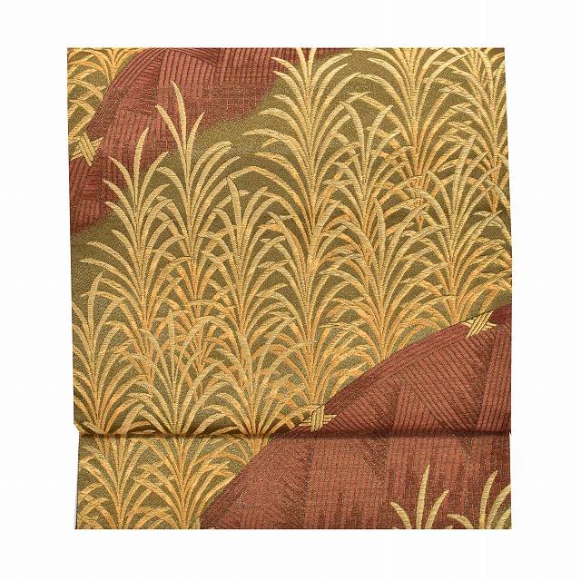 Vintage Japanese Obi | Fukuro Obi | Brown Gold Silk | Botanical | Hanai Yukiko Designer | Gold Thread | Formal | Sustainable | ss0984b