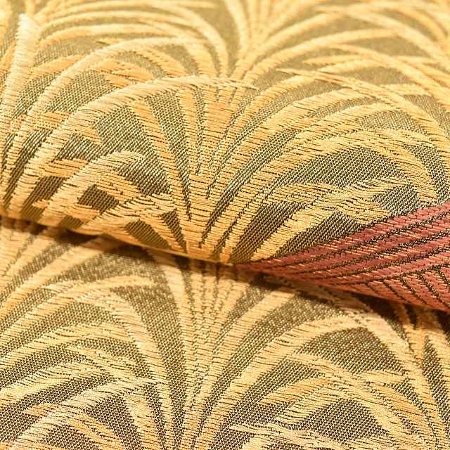 Vintage Japanese Obi | Fukuro Obi | Brown Gold Silk | Botanical | Hanai Yukiko Designer | Gold Thread | Formal | Sustainable | ss0984b