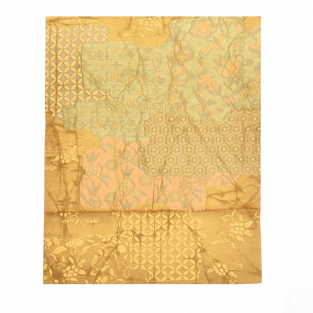 Vintage Japanese Obi | Sha-re Fukuro Obi | Brown Silk Fukure-ori | Color Paper Arabesque Pattern | Casual | Sustainable | ss0991b