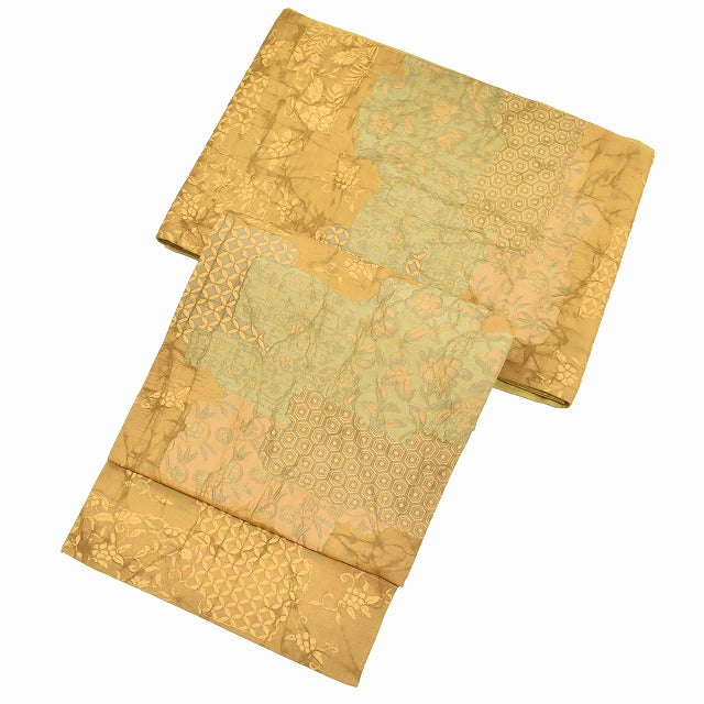 Vintage Japanese Obi | Sha-re Fukuro Obi | Brown Silk Fukure-ori | Color Paper Arabesque Pattern | Casual | Sustainable | ss0991b