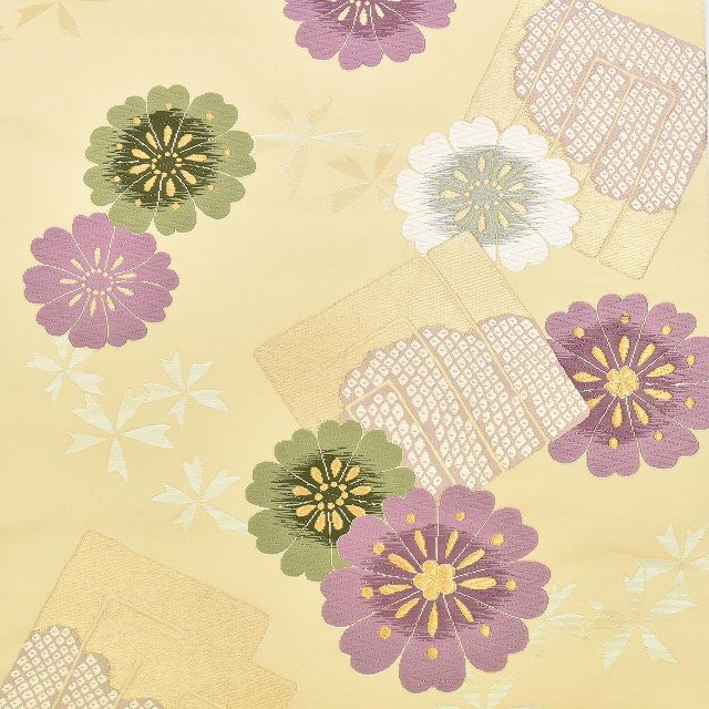 Vintage Japanese Obi | Fukuro Obi | Beige Silk | Genji-ko Floral | Nishijin Hikihaku | Certified | Sustainable | ss1004b