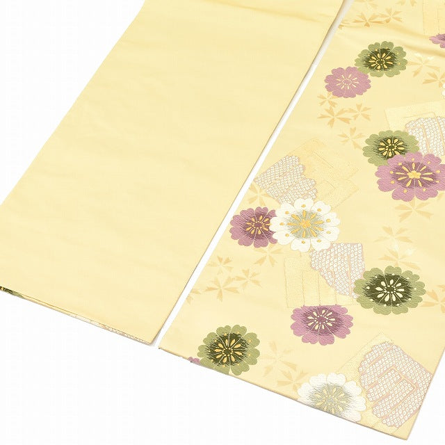 Vintage Japanese Obi | Fukuro Obi | Beige Silk | Genji-ko Floral | Nishijin Hikihaku | Certified | Sustainable | ss1004b