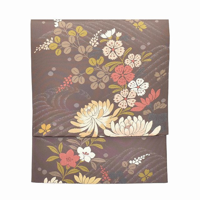 Vintage Japanese Obi | Sha-re Fukuro Obi | Purple Silk | Four-season Floral | Excellent | Sustainable | ss1007b