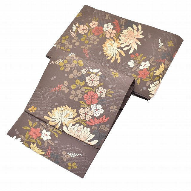 Vintage Japanese Obi | Sha-re Fukuro Obi | Purple Silk | Four-season Floral | Excellent | Sustainable | ss1007b