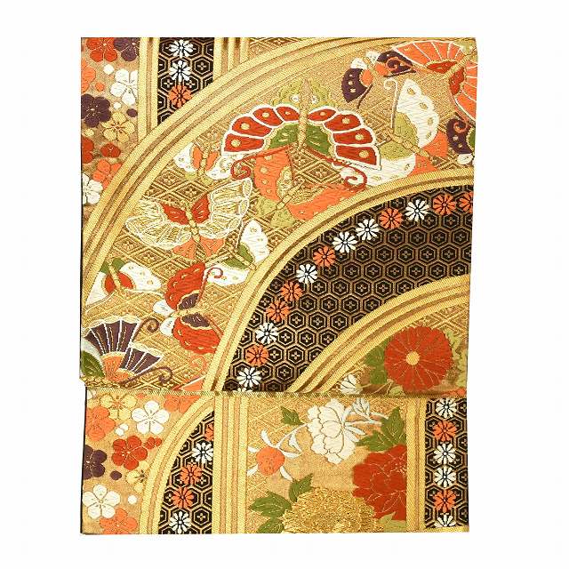 Vintage Japanese Obi | Fukuro Obi | Black Silk | Butterfly Floral | Kawai Art Textile Nishijin Kara-ori | Formal | Sustainable | ss1025b