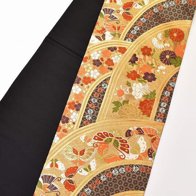 Vintage Japanese Obi | Fukuro Obi | Black Silk | Butterfly Floral | Kawai Art Textile Nishijin Kara-ori | Formal | Sustainable | ss1025b