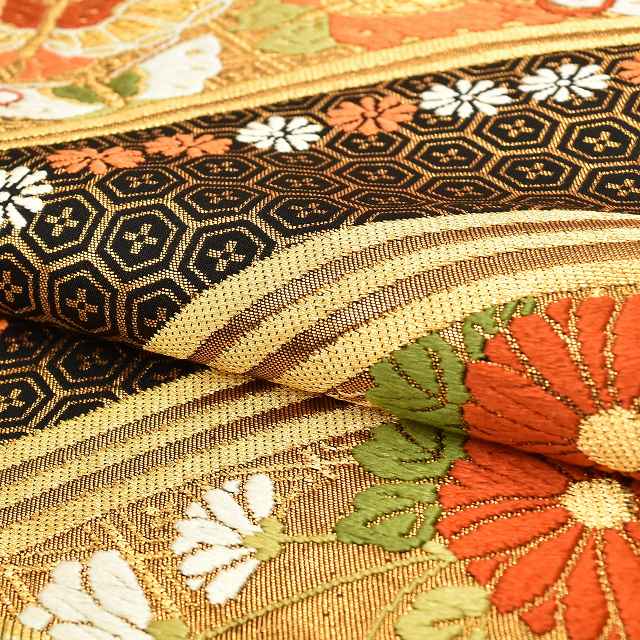 Vintage Japanese Obi | Fukuro Obi | Black Silk | Butterfly Floral | Kawai Art Textile Nishijin Kara-ori | Formal | Sustainable | ss1025b