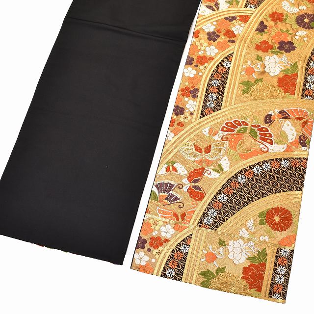 Vintage Japanese Obi | Fukuro Obi | Black Silk | Butterfly Floral | Kawai Art Textile Nishijin Kara-ori | Formal | Sustainable | ss1025b