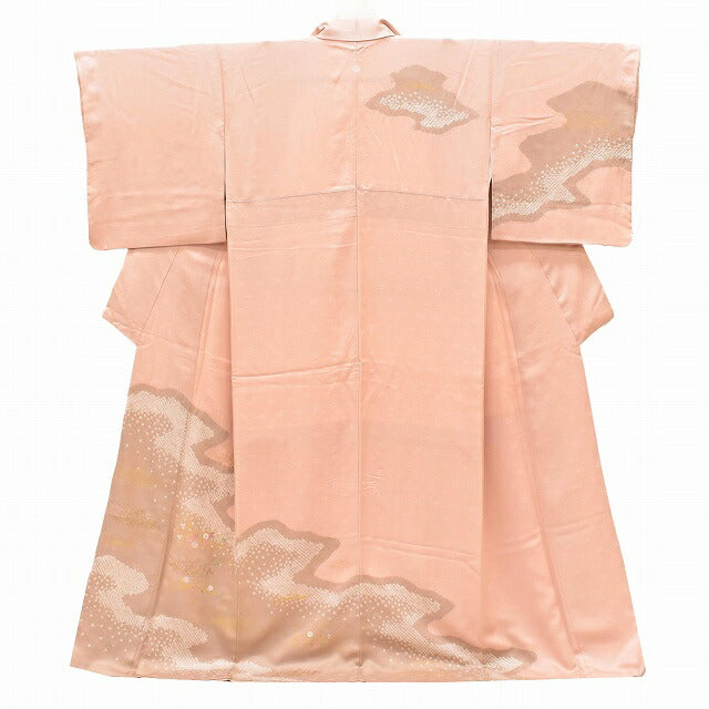 Vintage Japanese Kimono | Houmongi | Pink Silk | Cloud-take Botanical | One Crest | Shibori Embroidery | Size L | Sustainable | ss1035b