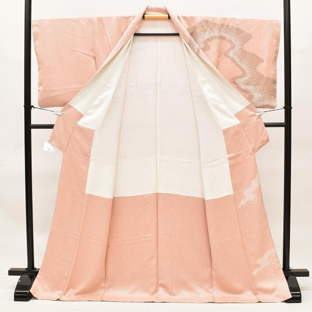 Vintage Japanese Kimono | Houmongi | Pink Silk | Cloud-take Botanical | One Crest | Shibori Embroidery | Size L | Sustainable | ss1035b
