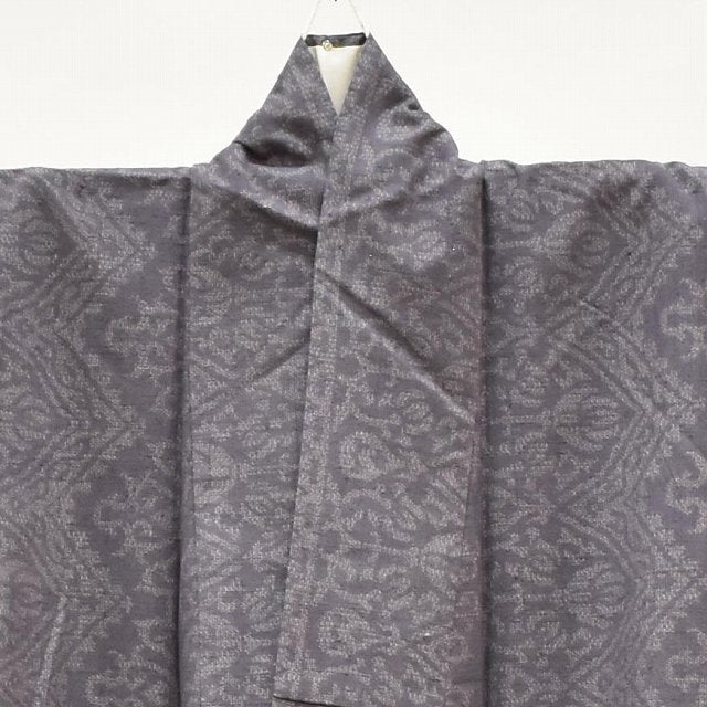 Vintage Japanese Kimono | Yuki Tsumugi | Purple Silk | Floral Pattern | UNESCO Heritage | Size L | Sustainable | ss1039b