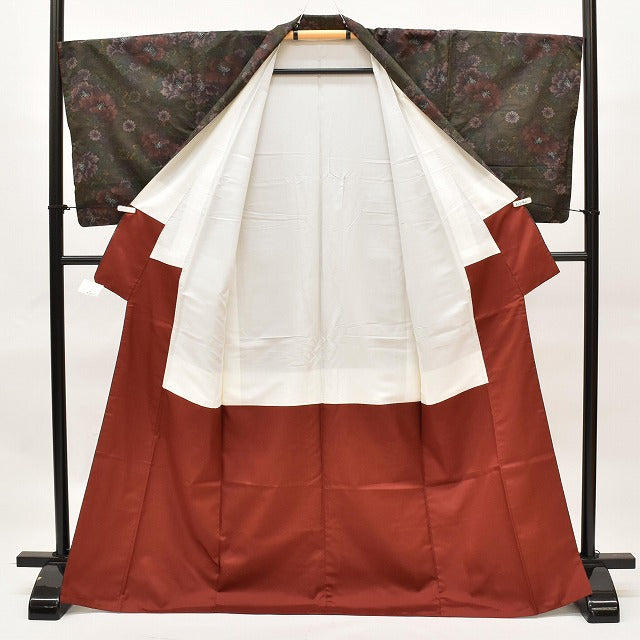 Vintage Japanese Kimono | Oshima Tsumugi | Green Silk | Floral | Tate-fusa Weave | Excellent | Size M | Sustainable | ss1043b