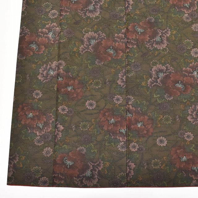 Vintage Japanese Kimono | Oshima Tsumugi | Green Silk | Floral | Tate-fusa Weave | Excellent | Size M | Sustainable | ss1043b