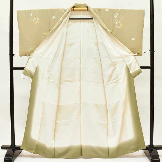 Vintage Japanese Kimono | Komon | Green Silk Crepe | Cherry Blossom Pattern | Petite Size S | Sustainable | ss1048b