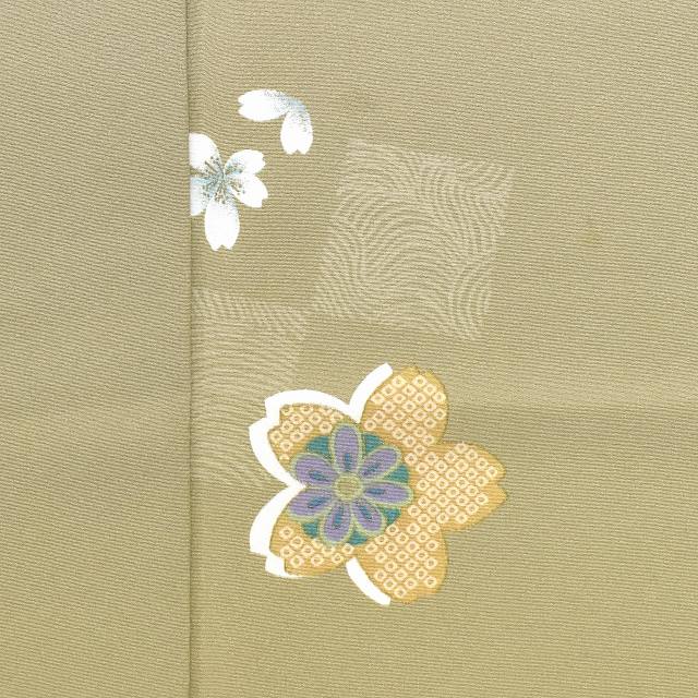 Vintage Japanese Kimono | Komon | Green Silk Crepe | Cherry Blossom Pattern | Petite Size S | Sustainable | ss1048b