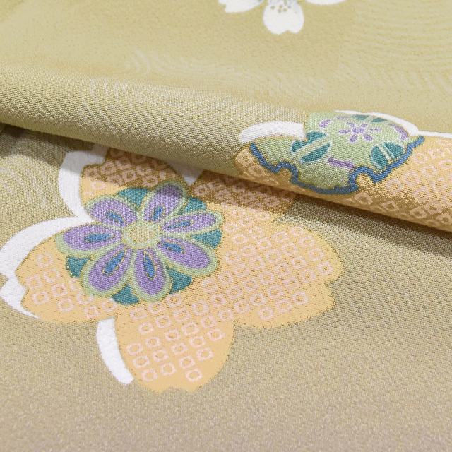 Vintage Japanese Kimono | Komon | Green Silk Crepe | Cherry Blossom Pattern | Petite Size S | Sustainable | ss1048b