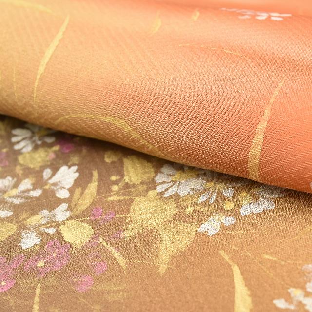 Vintage Japanese Kimono | Houmongi | Brown Silk | Botanical Floral | Gold Foil | Size L | Sustainable | ss1060b