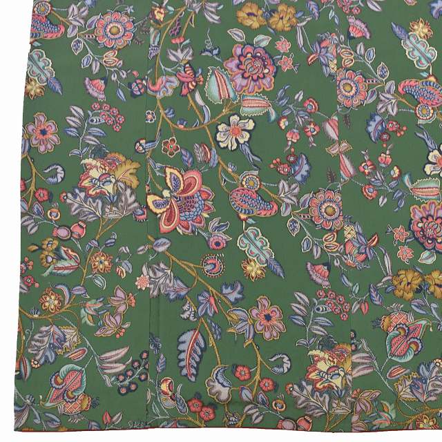 Vintage Japanese Kimono | Komon | Green Silk Crepe | Floral Pattern | Tall Size LL | Sustainable | ss1070b