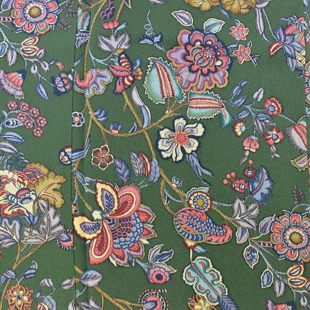 Vintage Japanese Kimono | Komon | Green Silk Crepe | Floral Pattern | Tall Size LL | Sustainable | ss1070b