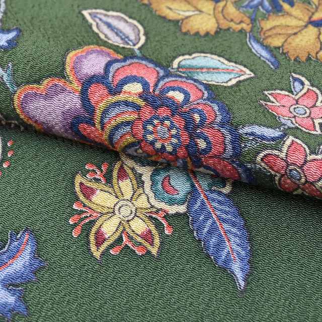 Vintage Japanese Kimono | Komon | Green Silk Crepe | Floral Pattern | Tall Size LL | Sustainable | ss1070b