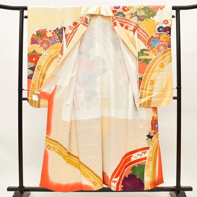 Vintage Japanese Kimono | Furisode & Nagajuban Set | Yellow Silk | Snow Circle Chrysanthemum | Gold Embroidery | Sustainable | ss1075b