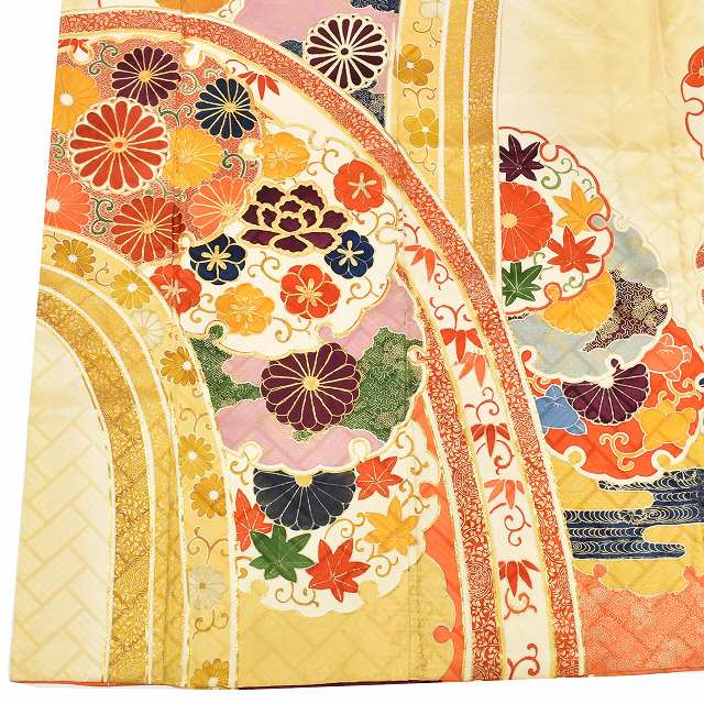 Vintage Japanese Kimono | Furisode & Nagajuban Set | Yellow Silk | Snow Circle Chrysanthemum | Gold Embroidery | Sustainable | ss1075b